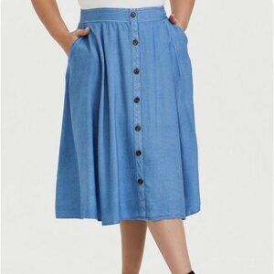 Torrid Midi Chambray Button-Front Skirt 3X